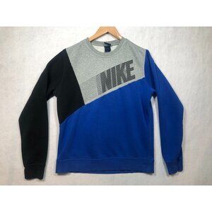 Nike Crew Neck Sweatshirt Spellout Logo 584953 Colorblock Gray Blue Mens Medium